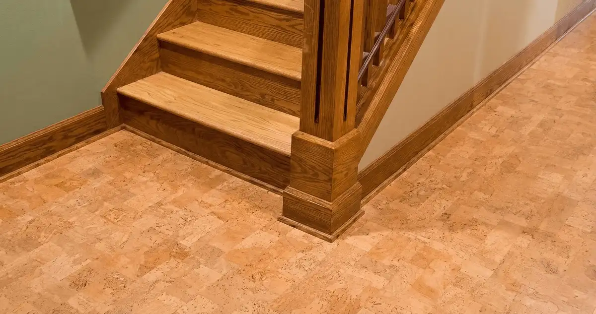 End of a staircase with cork flooring in Anchorage, AK