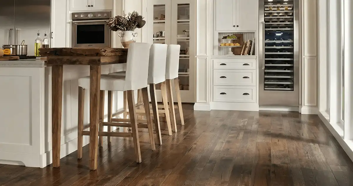 Professionally installed and refinished hardwood flooring in a residential home, showcasing smooth finish and natural wood tones in Anchorage, AK